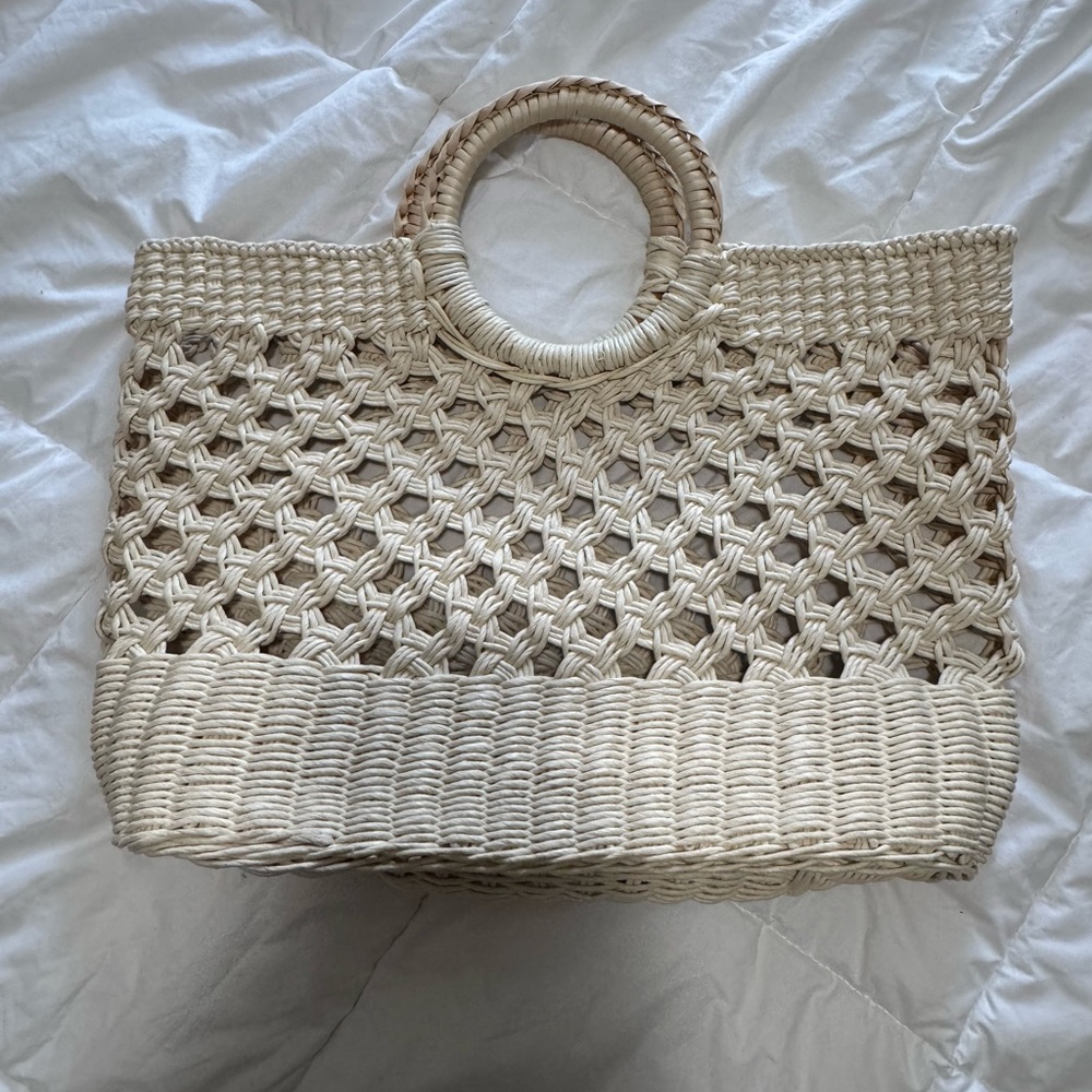 Elegant Cream Woven Tote Bag